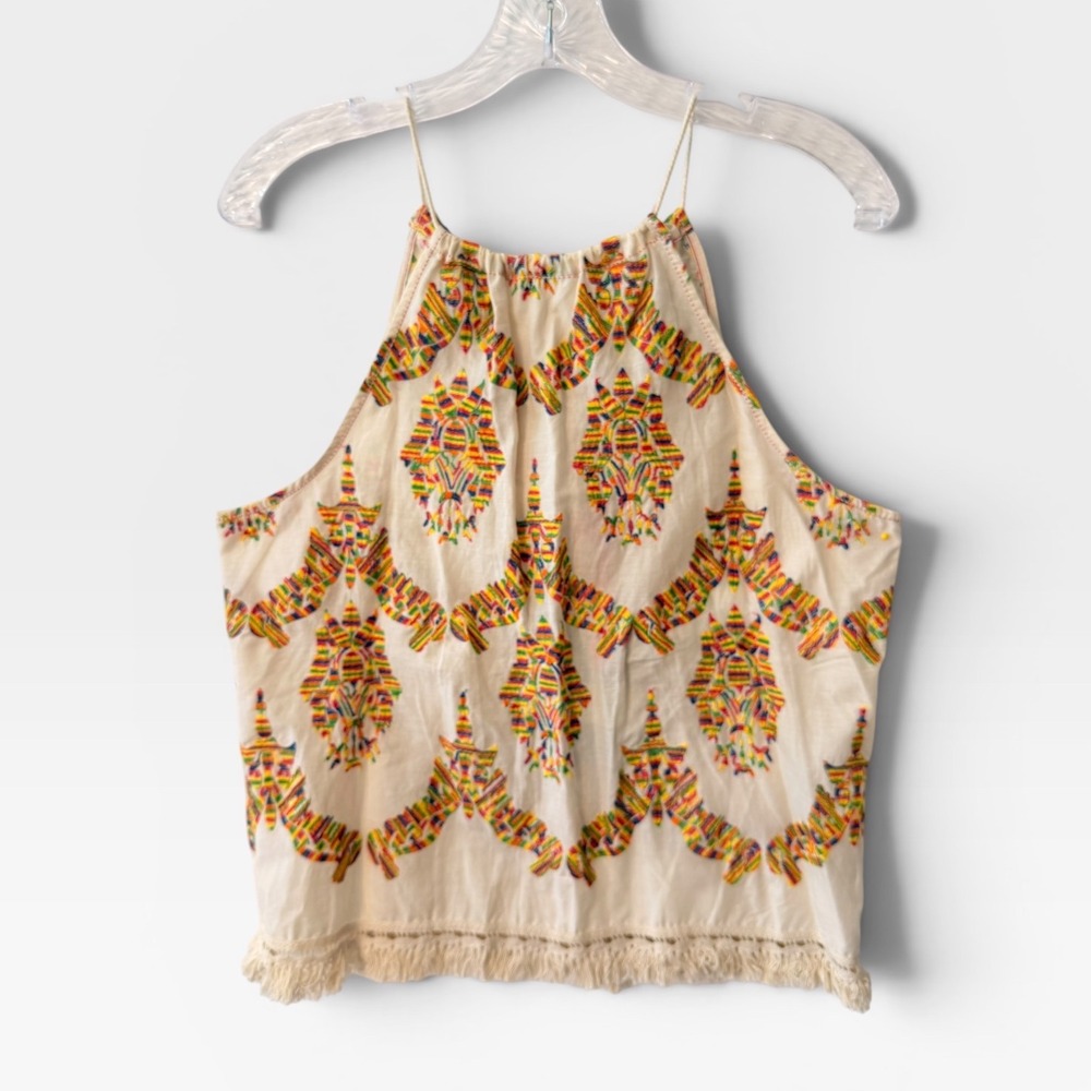 NWT CHELSEA & VIOLET Cream Embroidered‎ Floral Boho Festival Halter MEDIUM $78